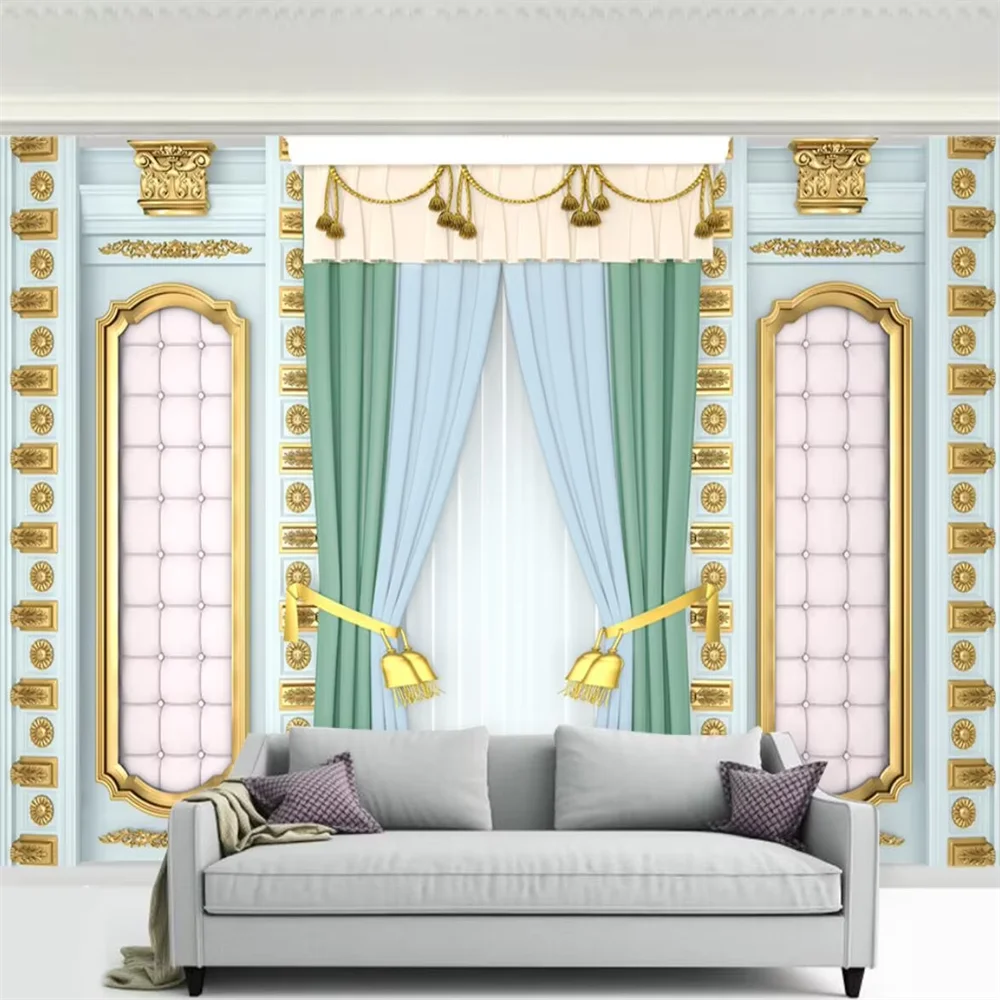 custom Soft package golden carved curtain wallpapers for living room TV background photo 3D mural wallpaper home decor landscape