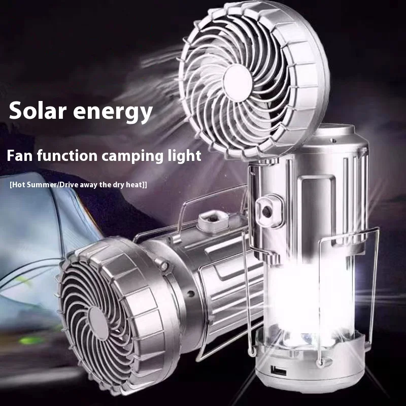 Lanterne da campeggio portatili ventilatore elettrico 1500mAh LED tenda a sospensione a energia solare lampada di emergenza esterna ricaricabile con