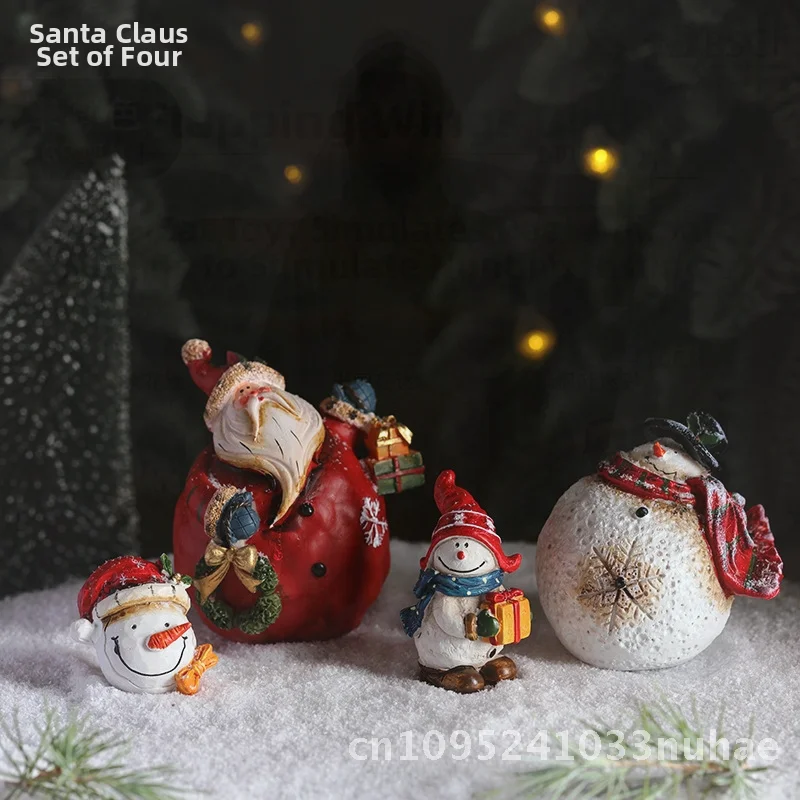 

Resin Santa Claus And Snowman Ornaments Set American Retro Christmas Desktop Decorations Set of 4