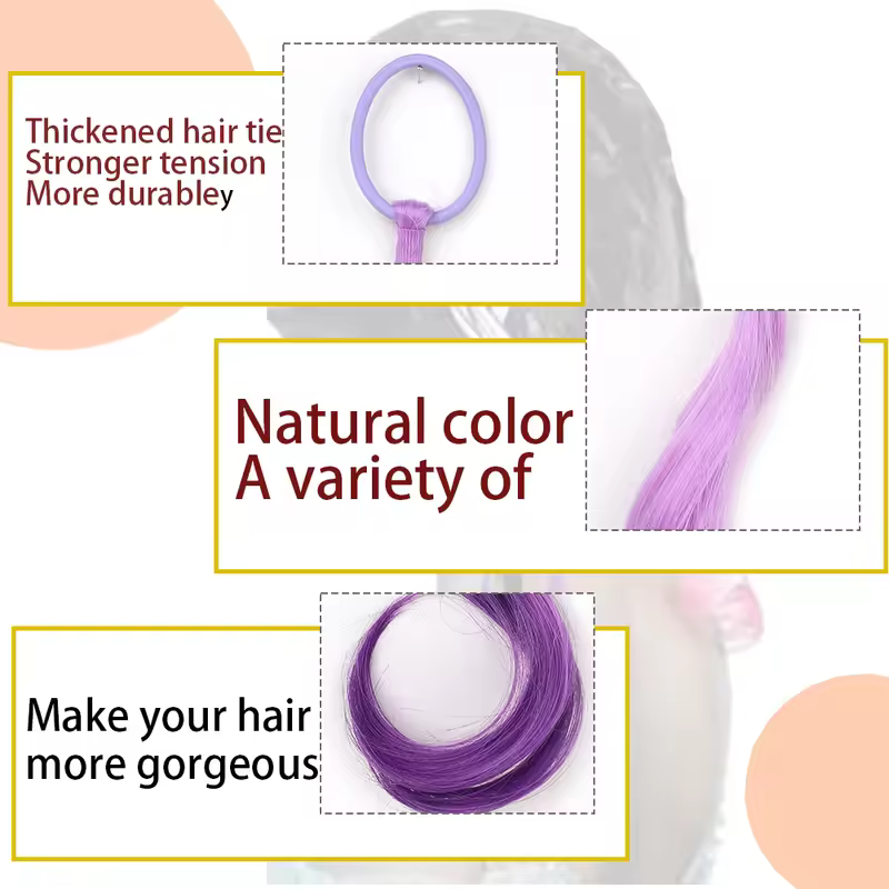 Colored Hair Extensions Synthetic 14"  Lightweight Colored Hair Extensions for Kids Curly Ponytail Extension with Elastic Tie - Image 3