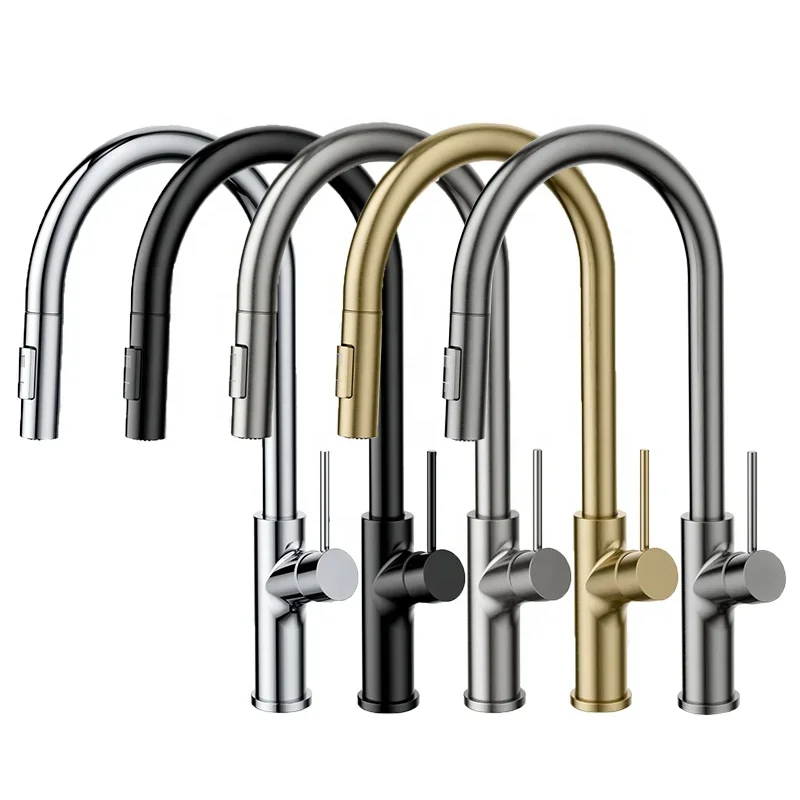 

Sanitary Ware Contemporary Single Hole Pull Out Flexible Kitchen Mixer 304 Stainless Steel Kitchen Faucet With Pull Down Sprayer