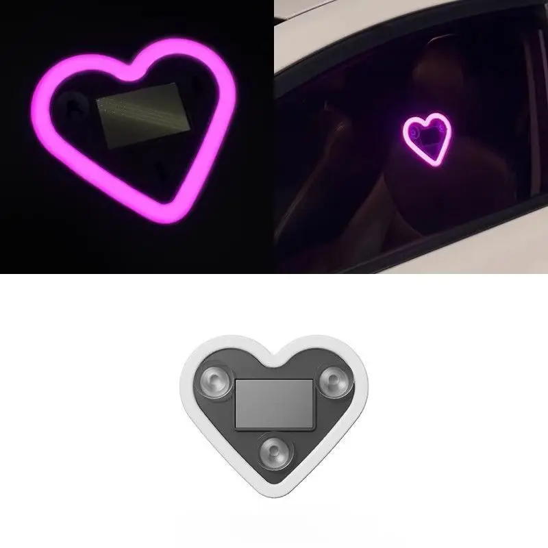 Universal Solar Car LED Window Decoration Heart Neon Light Auto Interior Ambient Atmosphere Lamp Gift Car Exterior Accessories