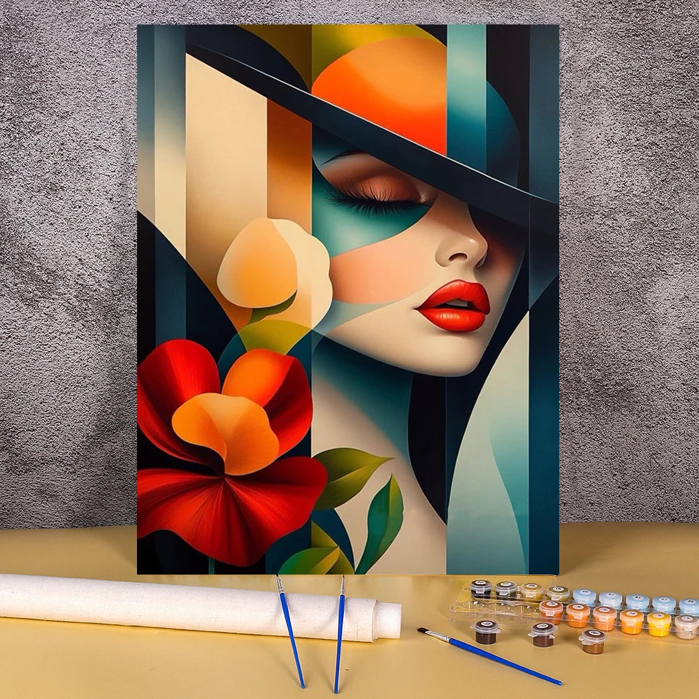 

Картина маслом по номерам Абстрактная очаровательная девушка Украшение дома Картина Стена Спальня Декор комнаты Подарок Безрамный