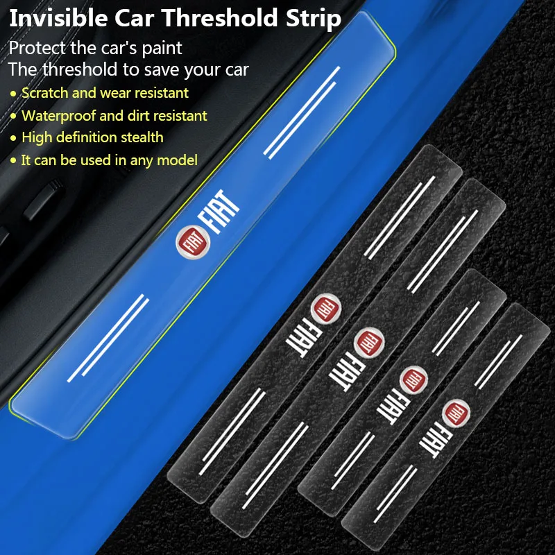 4 Stück transparente Auto-Schwellenschutz-Aufkleber, dekorative Abzeichen-Aufkleber, Emblem für Fiat Panda Bravo Punto Linea Croma Ducato Doblo