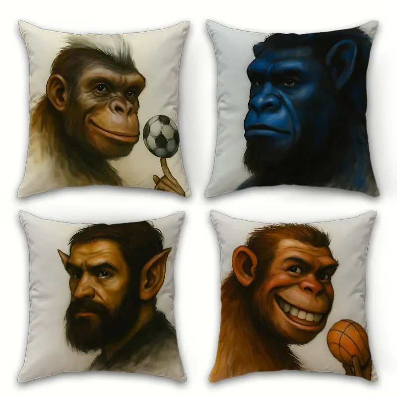 Set of Four Unique Pop Culture Character Throw Pillow Covers Featuring Ape and Primate Designs