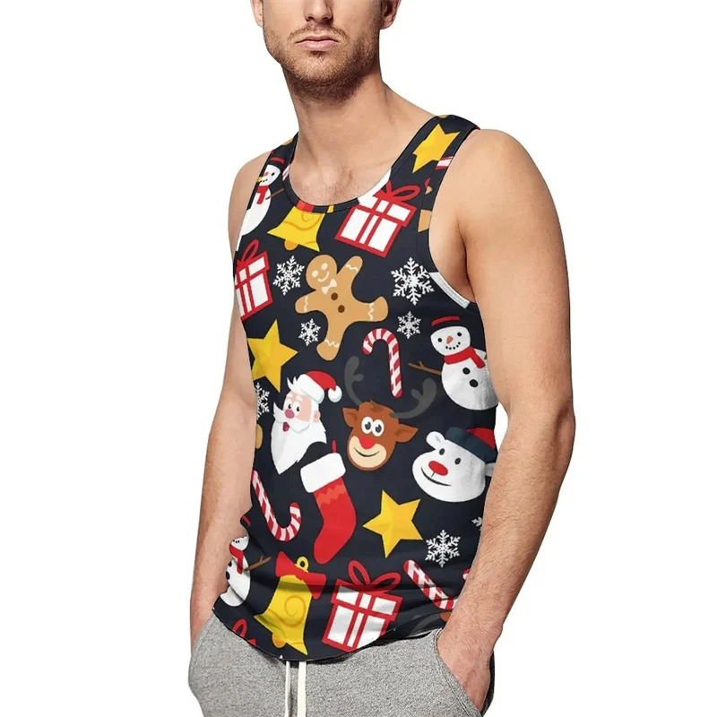 Summer Vintage New 3D Merry Christmas Printing Tank Top For Men Santa Xmas Graphic Tank Tops Kid Fashion Streetwear Clothing Top