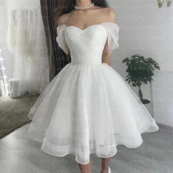 Customized Sweet Glitter Short Wedding Dresses Off Shoulder Knee Length Lacing Up Back Outdoor Bridal Gowns Vestidos De Novia