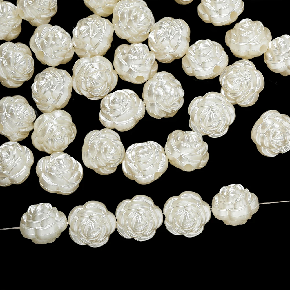 50pcs/Lot 12mm ABS Imitation Pearl Beads Rose Loose Charms Beads for Bracelet Necklace Jewelry Making Accessories Supplies