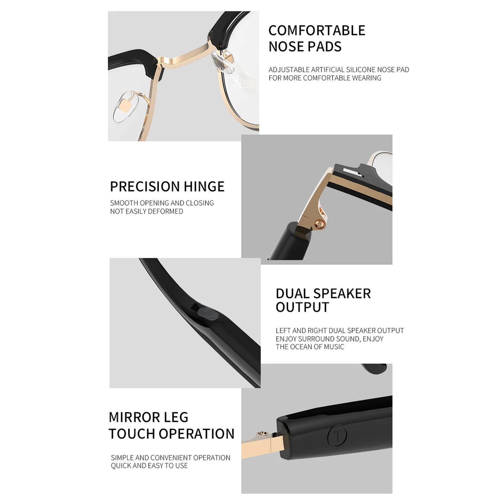 Smart Bluetooth Sunglasses Built in Speaker Mic Open Headphone Glasses for Casual Outings Sporty Adventures