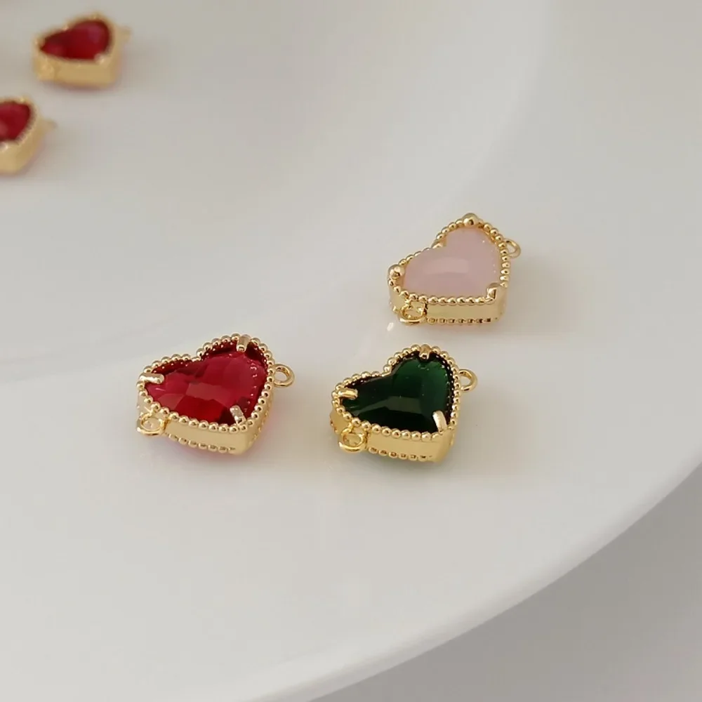 

14K Copper-clad Gold Accessory Set with Crystal Zircon Heart Double Pendant Bracelet Necklace, DIY Handmade Jewelry