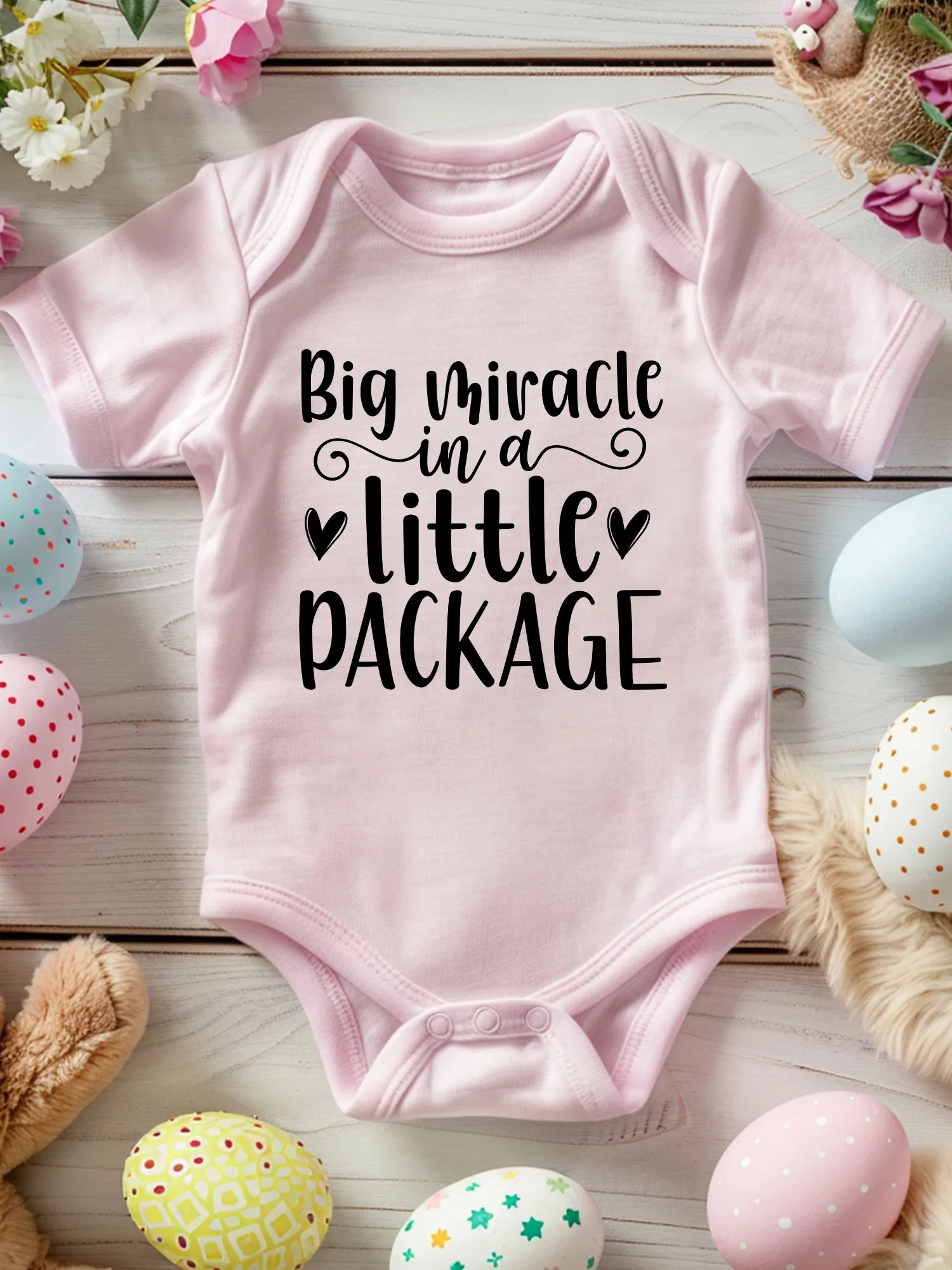 

Big Miracle In A Little Package Unisex Baby Crawling Suit, 100% Cotton Soft Onesie, All-Season Wear Pink Bodysuit 190GSM