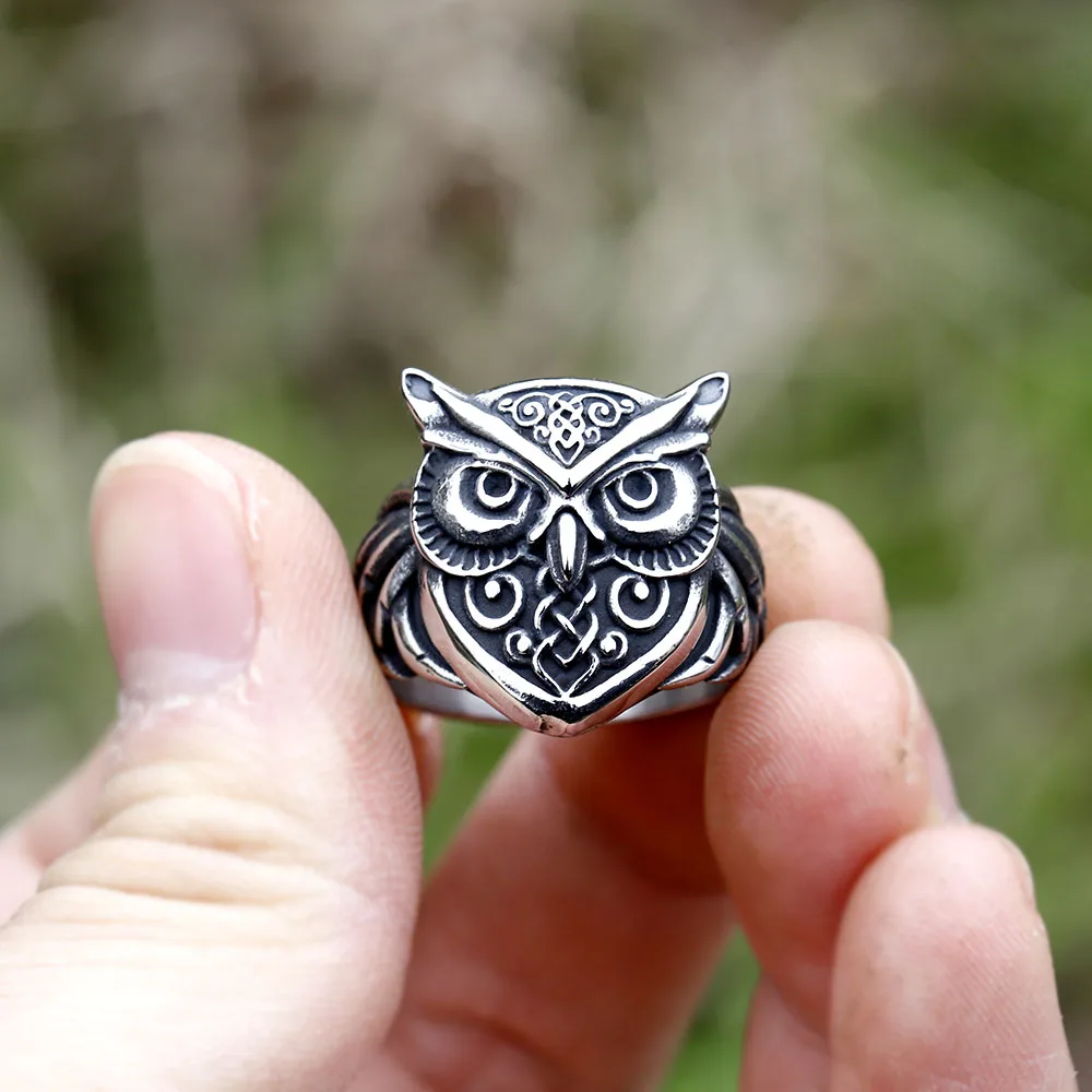 Wholesale Stainless Steel Odin Norse Anel Amulet owl head Viking animal Rings For Men Women Retro Jewelry Gift Dropshipping