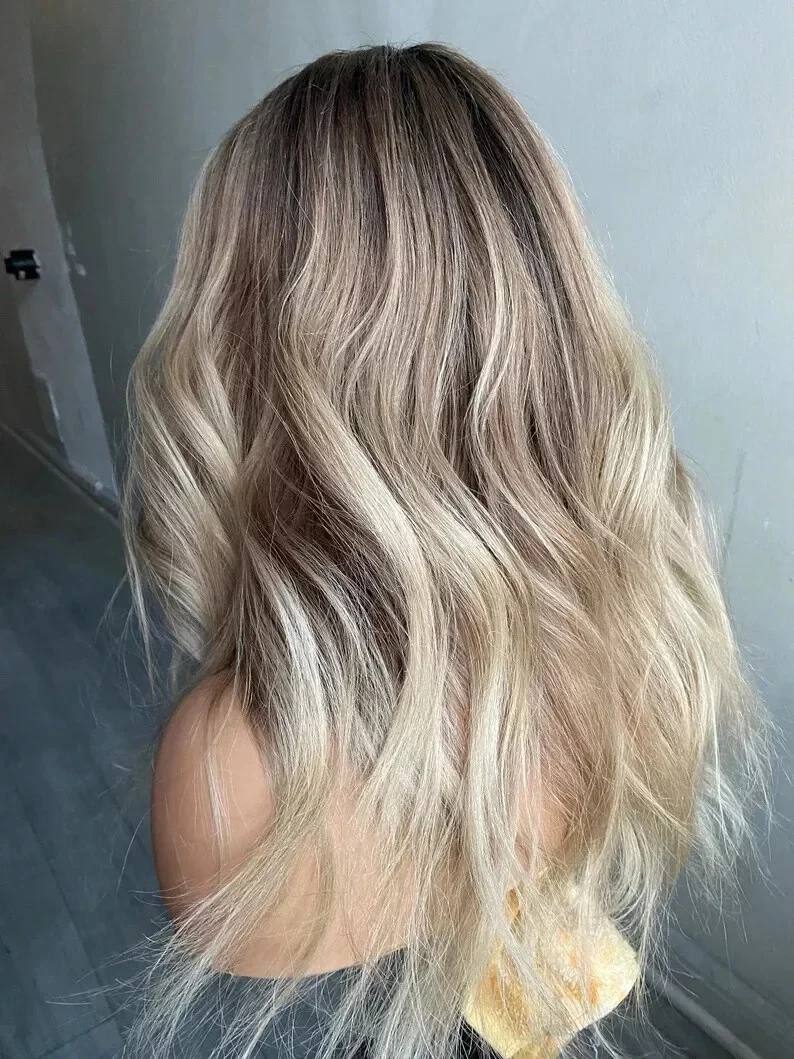 الكتف الجسم موجة أومبير الرماد البني شقراء شعر مستعار اصطناعي فوتورا الألياف الاصطناعية HD الدانتيل شعر مستعار أمامي للنساء المصنع الأصلي الباروكات #3