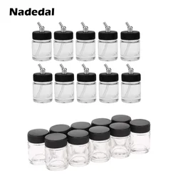 10pcs Nail Airbrush Pot Glass Bottles 3/4oz 22cc Air Brush Paint Makeup Bottle Jars with Lid Airbrush Art Drawing Tool Accessory