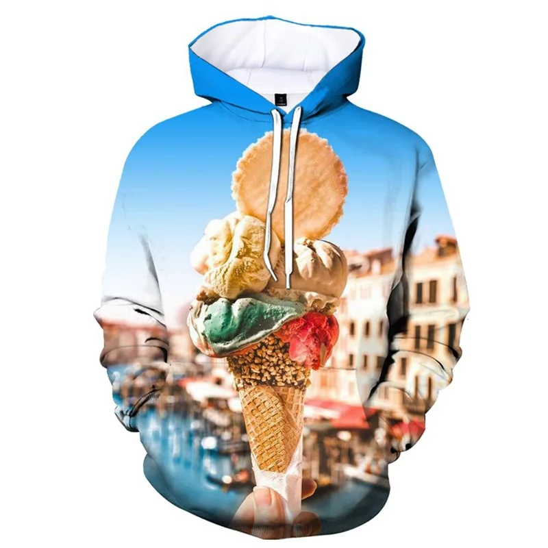 Men's Hoodies Sweatshirt Ice Cream Autumn 3D Colorful Print Hoodies Funny Long Sleeve Tops Personality Streetwear Pullovers Tops