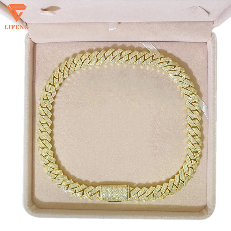 Hot sell 925 sliver gold plated Cuban necklace D VVS1 Moissanite Miami cuban link chain men necklace