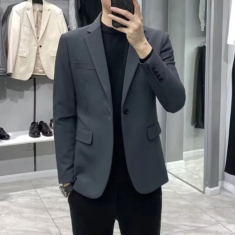 Gray Men's Suit Jacket Lightweight Maturity Style No Ironing Slim Fit Versatile Spring Autumn High Quality Chinese Fashion