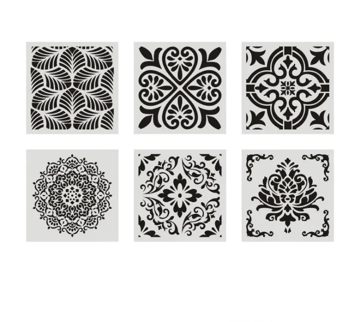 6pcs/set Mandala 15 *15cm  mold DIY home decoration drawing template laser cutting wall template painting tile tiles stencil