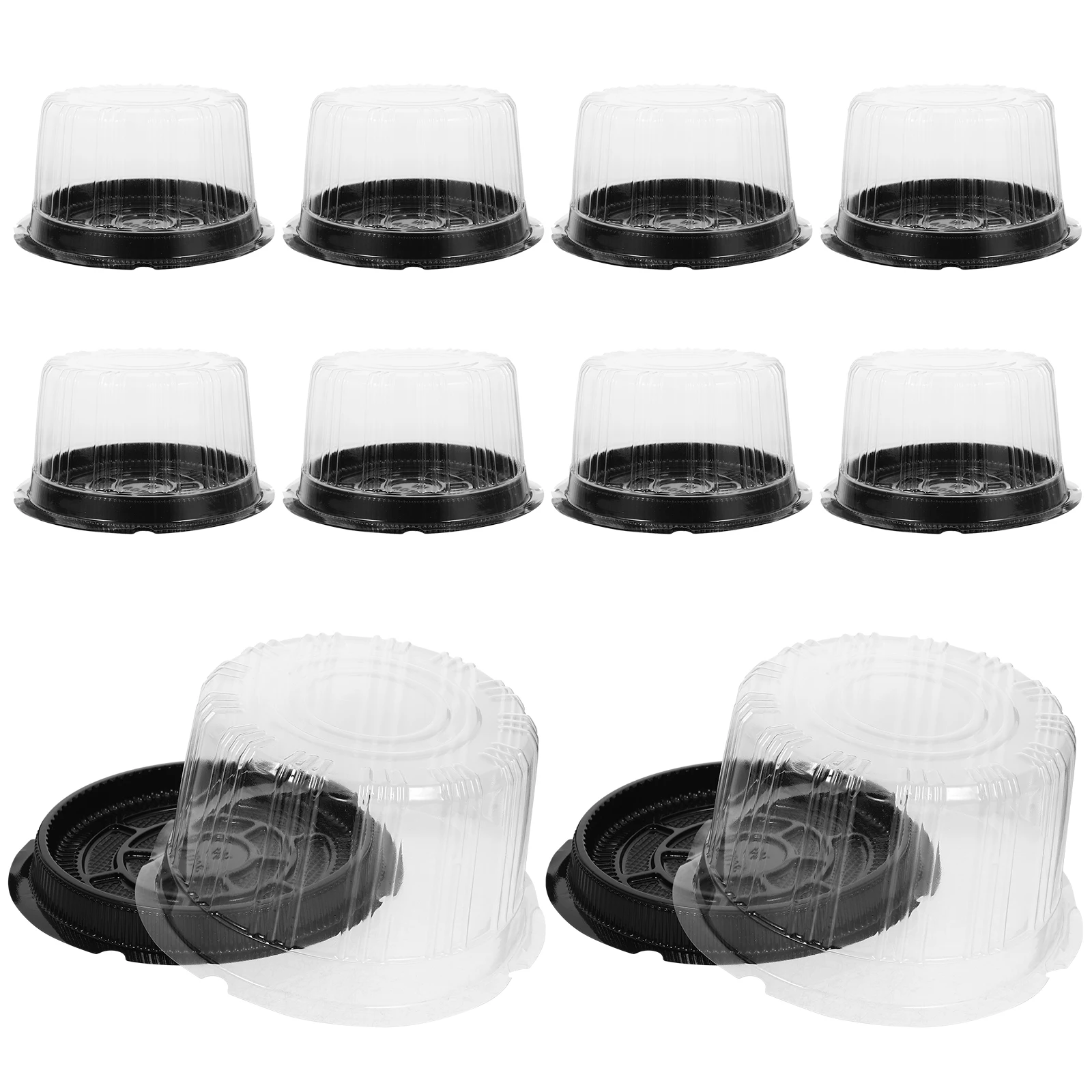 

10 Pcs Clear Cake Carrier Box Take Out Food Containers Black Plastic Air Tight Child