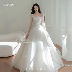 SPRAYING Simple Strapless Wedding Dress Korea Photo Shoot Organza Off Shoulder Bridal Gown Floor Length Corset 웨딩드레스 Customized