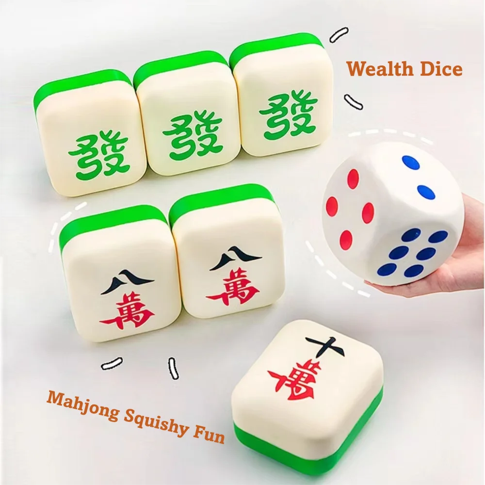 Funny 6-Sided Dice Slow Rising Squeeze PU Slow Rebound Mahjong Shape Large Size Dots Design Sensory Fidget for Birthday Gift