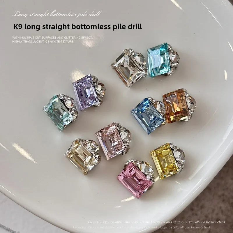 Luxury 3pcs Gloss K9 Nail Rhinestones Sparkling Square Nail Crystal No Base Handmade Diamond Nail Art Decor Manicure Accessories