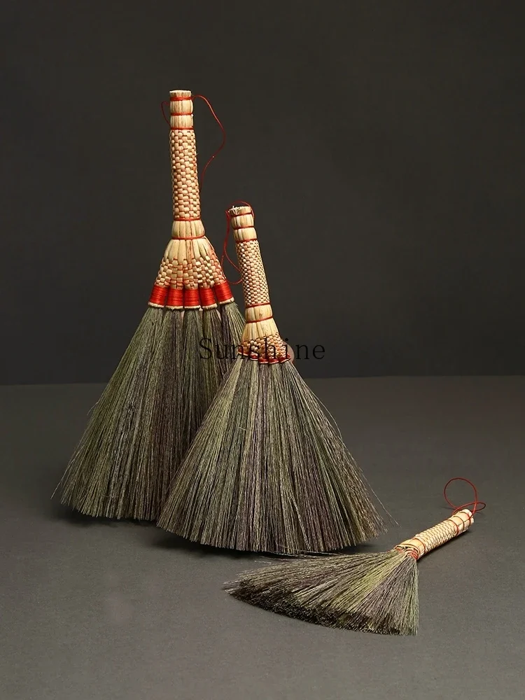 Hand woven sorghum gold grass tea table desktop cleaning dust small broom grass brush