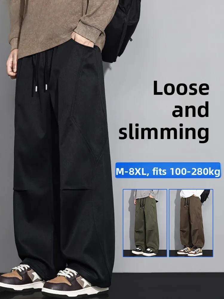 

Mo Cha Trendy plus Size Casual Pants Men's Spring Autumn Loose Slim Straight Leg Sports Dstring Wide Leg Long Trousers