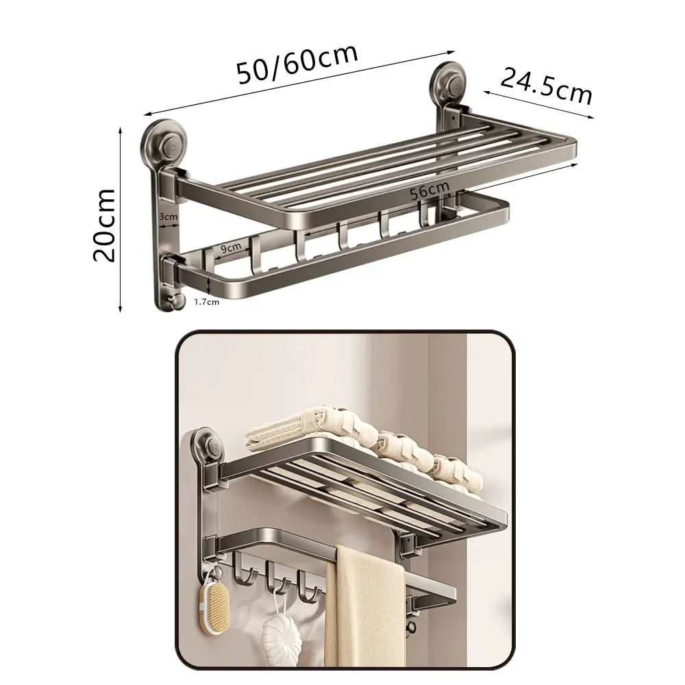 Grey Bath Hardware Set Suction Cup Bathroom Accessories Suit Wall-mounted Folding Towel Rack Towel Bar Corner Storage Organizer