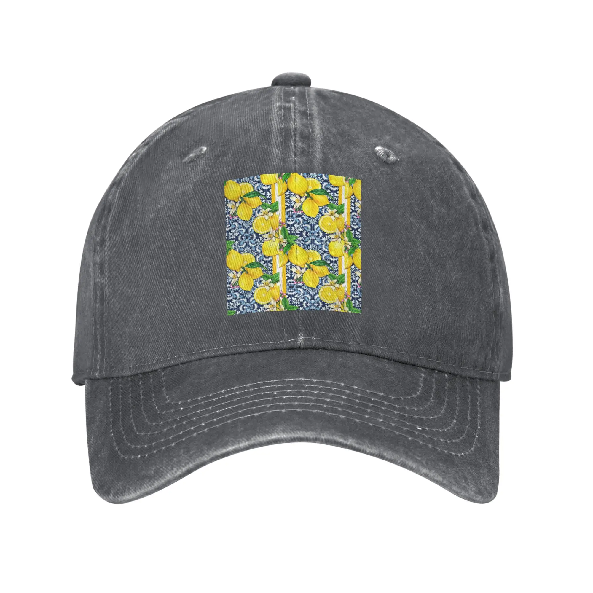 Lemon Sorrento style tile pillow Denim Fabric Cap Casual Baseball Caps Adjustable Hat Summer Unisex Baseball Hats