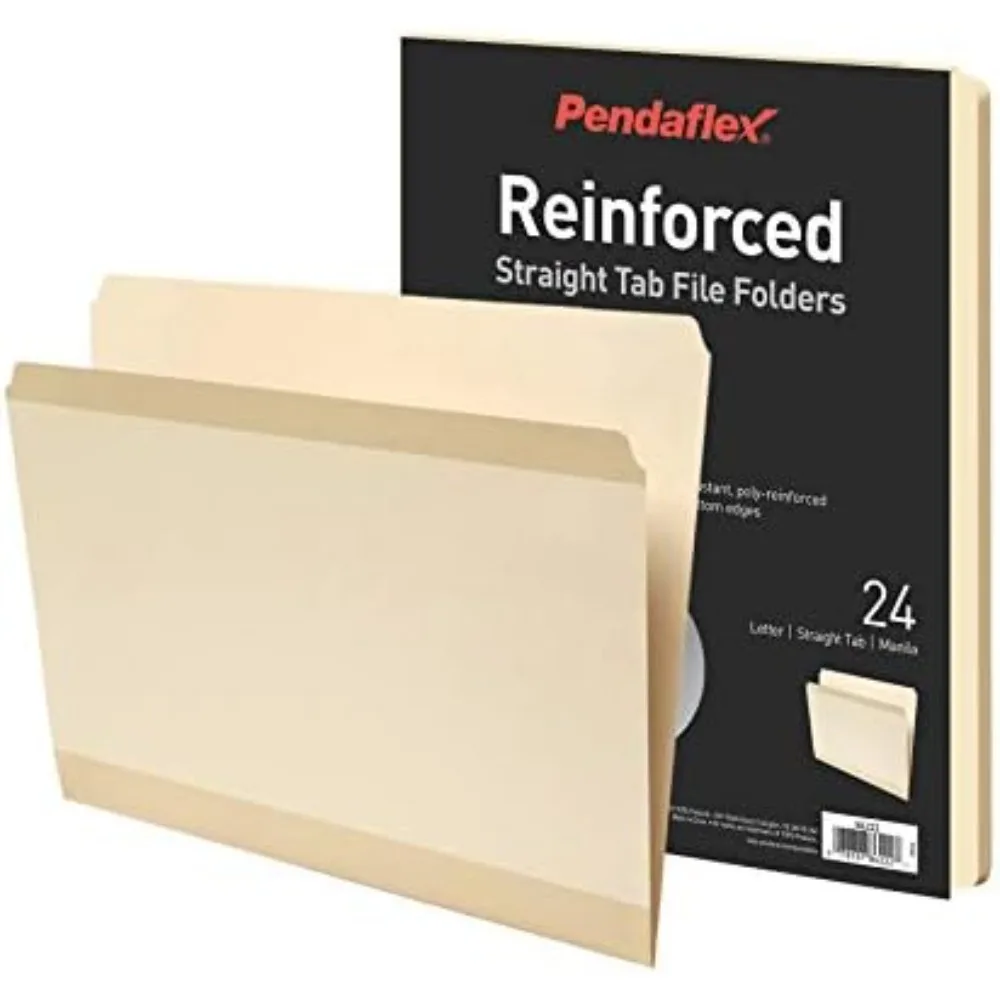Reinforced File Folders, Extra Durable, Manila, Letter Size, Straight Cut, No Tabs, 24 Pack