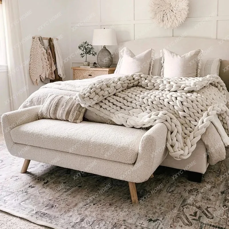 lamb wool bedside wabi wind simple bedroom bench small apartment