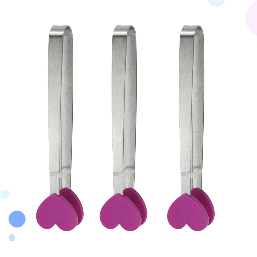 

3pcs Non-Slip Food Tongs Heart Shape Stainless Steel Silicon Grip Bbq Tong Kitchen Tools For Salad Bread Fruit Noodles Grilling