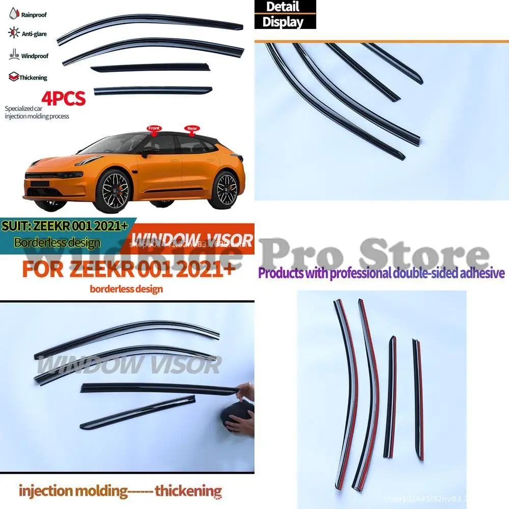 

1 set For ZEEKR 001 rain guard window visors injection molded polycarbonate glossy black for new energy vehicles