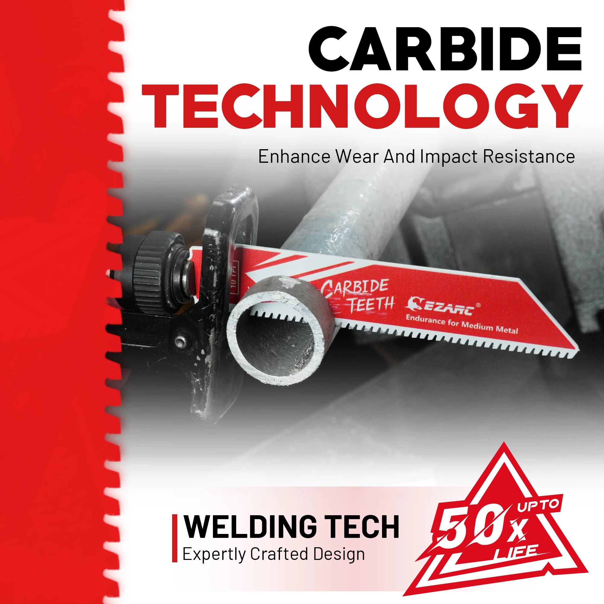 EZARC 3PC Reciprocating Saw Blades 150mm 10TPI for Medium Metal, Carbide Teeth Clean Cuts on Steel Pipes Profiles Sheet Metal