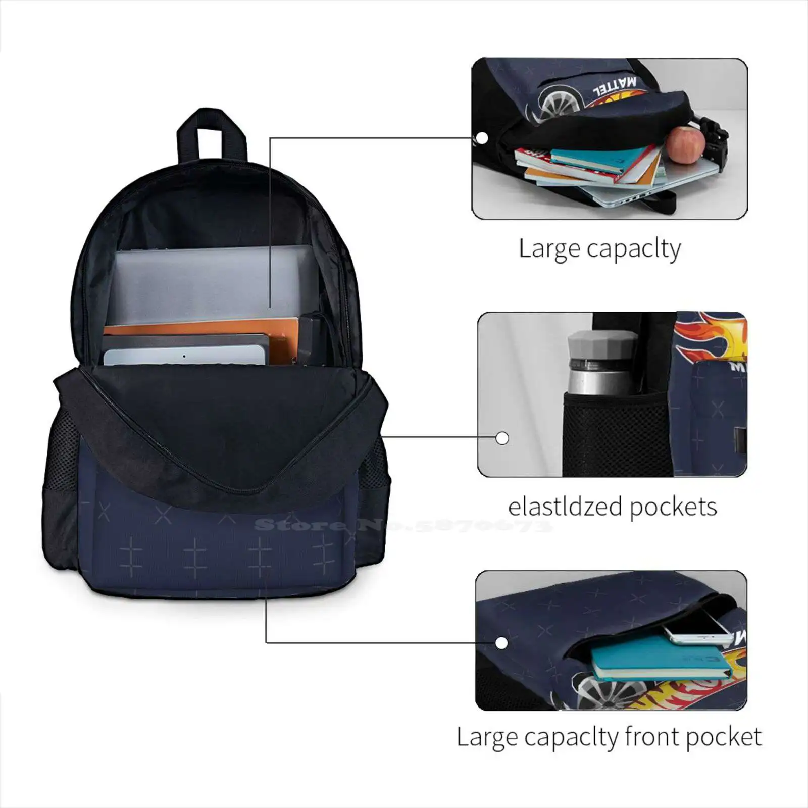 Teen College Student Backpack Laptop Travel Bags The Hot Wheel Cars Mattle Hot Cars Hot Car Racing Stickera Fan Art Kids Fanart