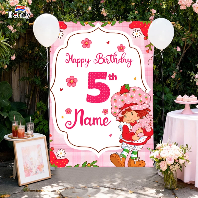 Strawberry Birthday Background Girls Custom Sweet First Birthday Backdrop Banner Banners Personalized Name Decor Kids 3rd 5th