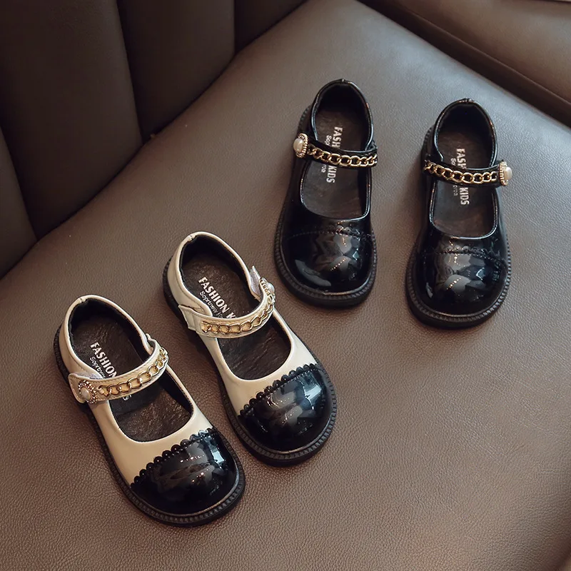 Children Mary Janes Elegant Four Seasons Soft Girl's Leather Shoes Black White Classic Shallow 23-37 Toddler Kids Princess Shoes