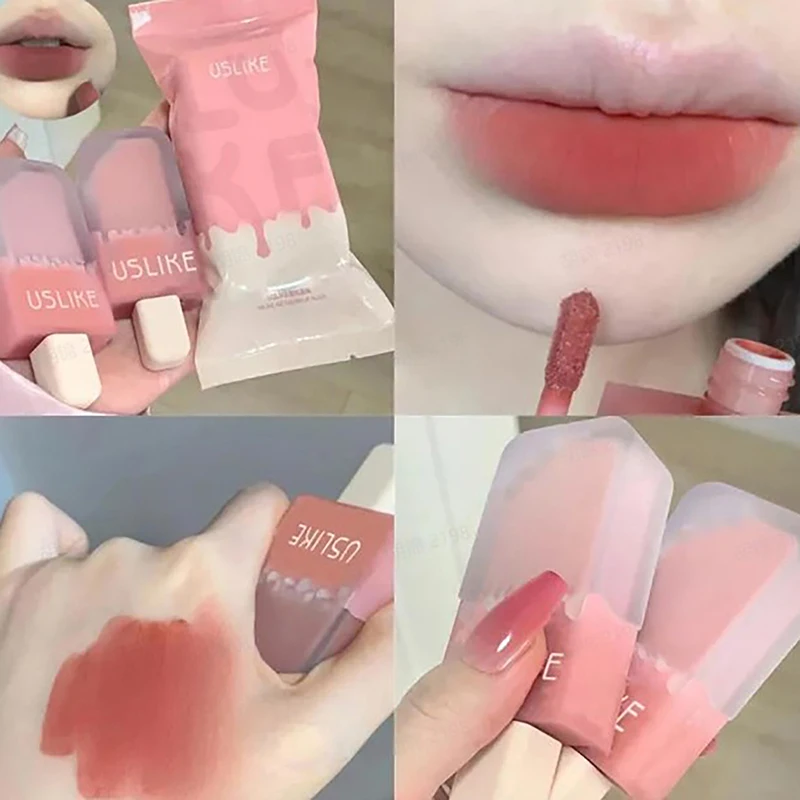 Barra de helado brillo de labios de terciopelo mate, lápiz labial blanqueador y abrillantador, tinte de labios, Cosméticos de belleza para mujeres