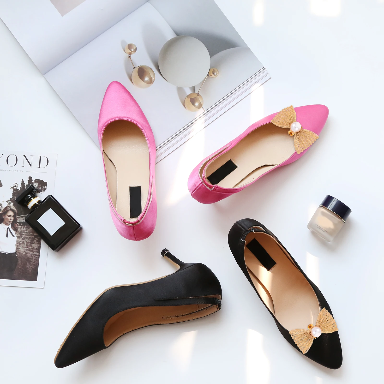 

2pcs High Heel Shoe Clips Detachable Bowknot Buckles Pearl Decorative Accessories For Women Elegant Wedding Formal Party Shoes
