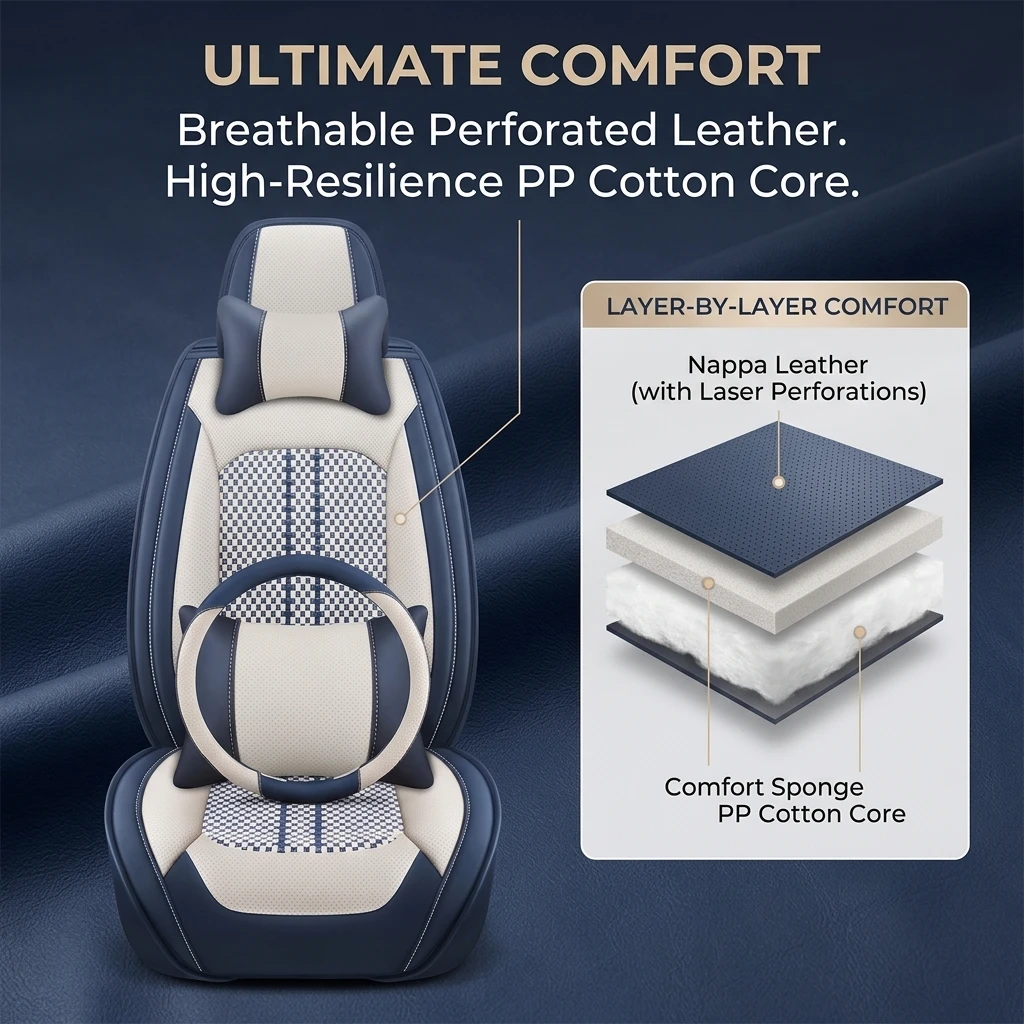 Car Seat Covers Full Set Nappa Leather 5PCS All Season Universal Full Coverage Protectors for Sedans SUVs Simple Style