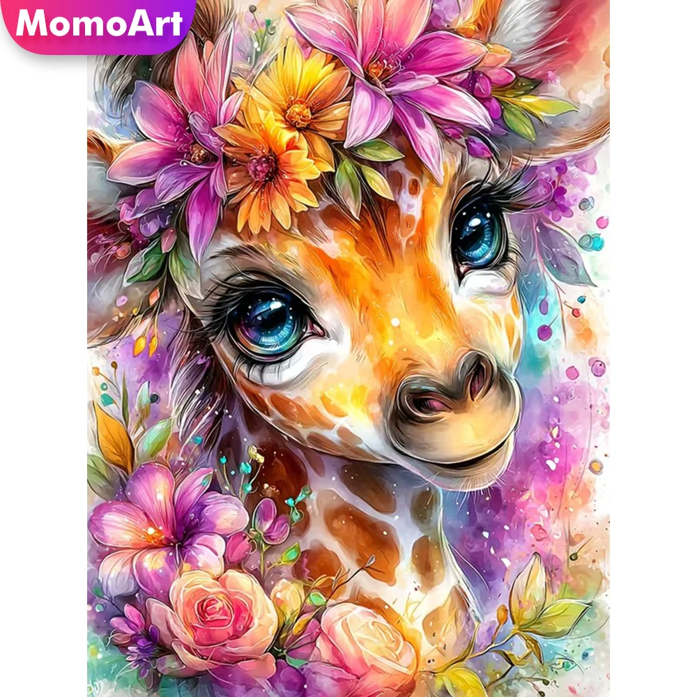 Momoart Diamantmalerei Hirsch Tier Acryl Bastelbedarf DIY Diamantmosaik Blume Vollquadrat-Stickerei Einzigartiges Geschenk