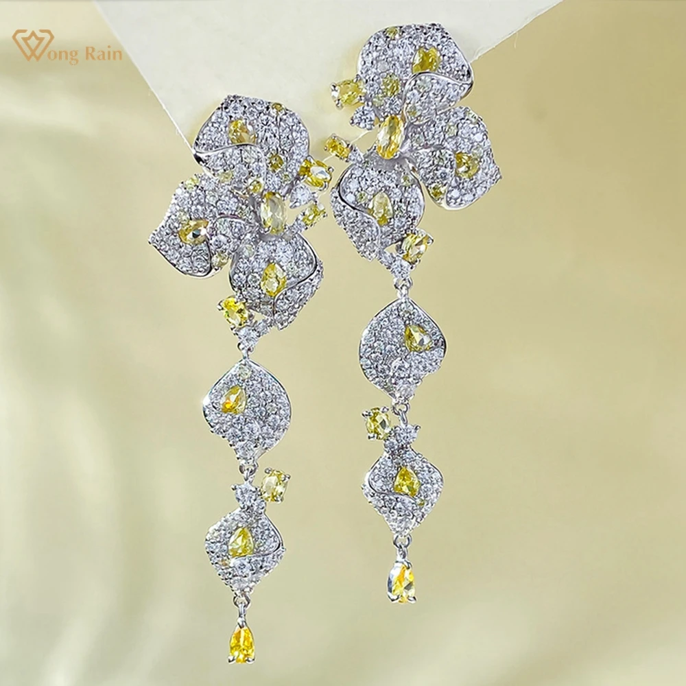 Wong Rain Luxury 100% 925 Sterling Silver Sparkling Citrine High Carbon Diamond Gemstone Drop Earrings Fine Jewelry Wholesale