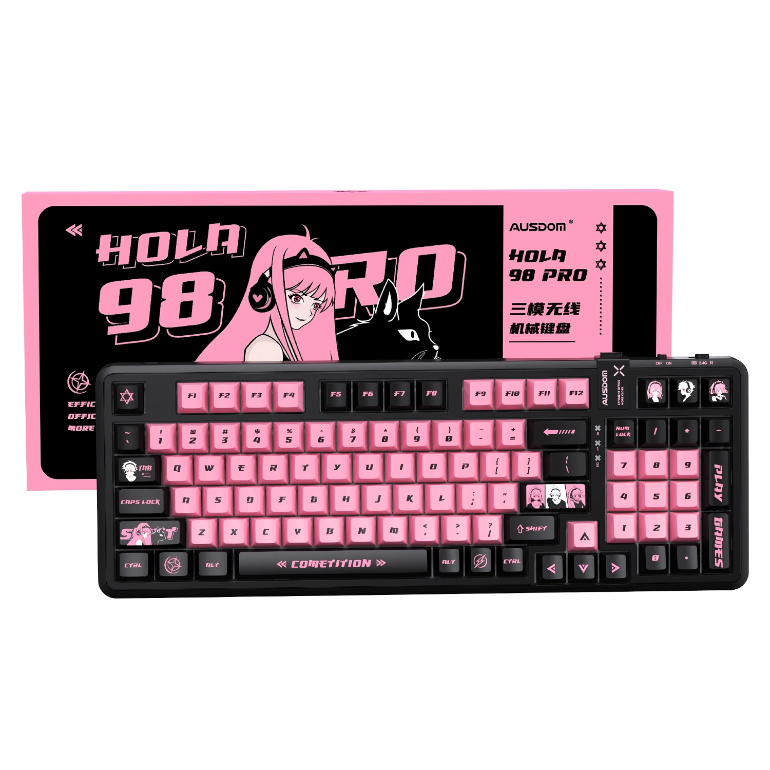 98Pro Wireless Mechanical Keyboard, Tri-Mode Hot Swappable Custom Gasket,Linear Backlit Gaming Keyboard For PC(Manga Girl Theme)