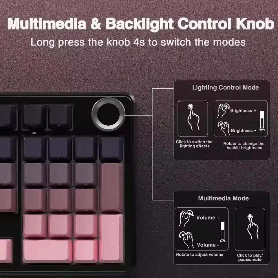 AULA F99PRO Gaming Mechanical Keyboard 99 Key Tri Mode Wireless Hot Swap Gasket Full Size Keyboard with Media Knob for PC Gamer