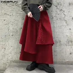 Casual Stylish Style Men Trousers INCERUN Irregular Patchwork Texture Pantalons Male Streetwear Wide Leg Skirts Long Pants S-5XL