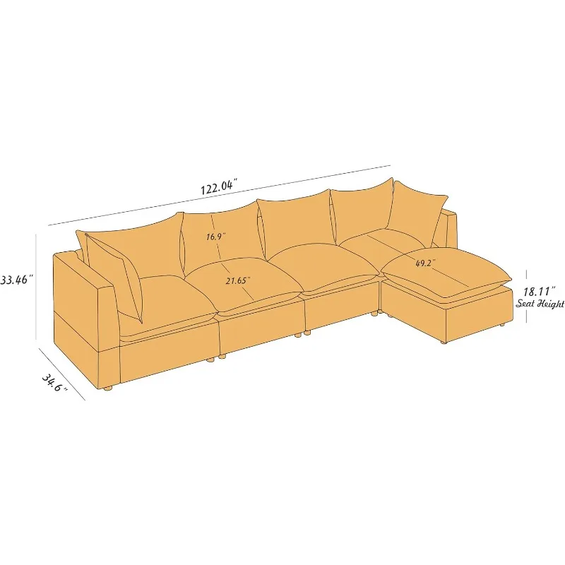 Modular Sectional Sofa, 5 Seater Sofa with Reversible Chaise for Living Room, L Shape Sofa