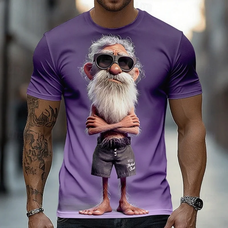 Cool and interesting old man wearing sunglasses drinking beer 3D print sport quick-dry breatha men T-shirt parent-child clothing