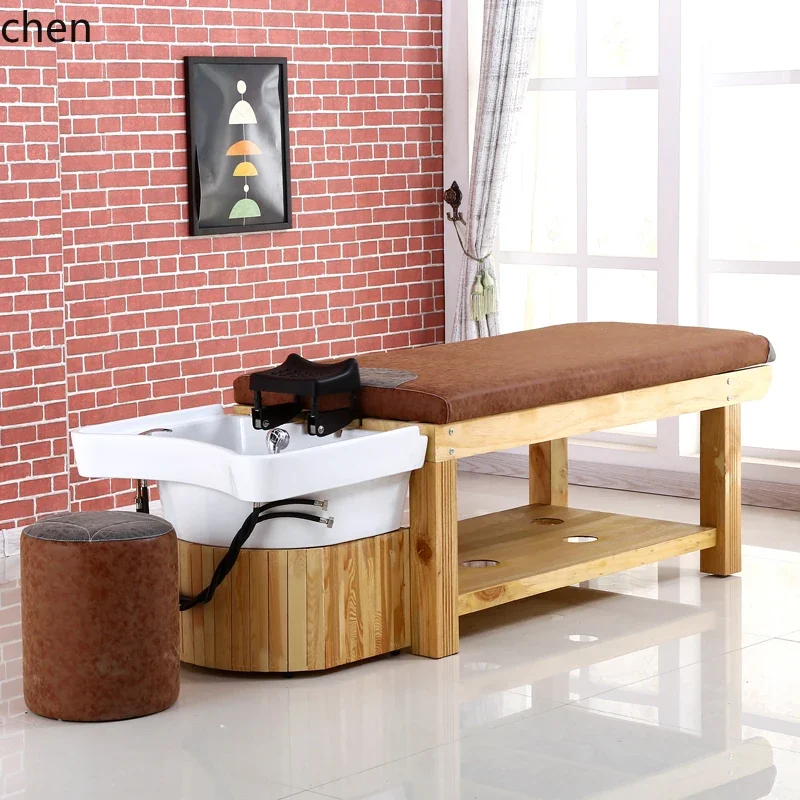 HT barber shop solid wood shampoo massage bed fumigation foot bath water circulation flushing bed