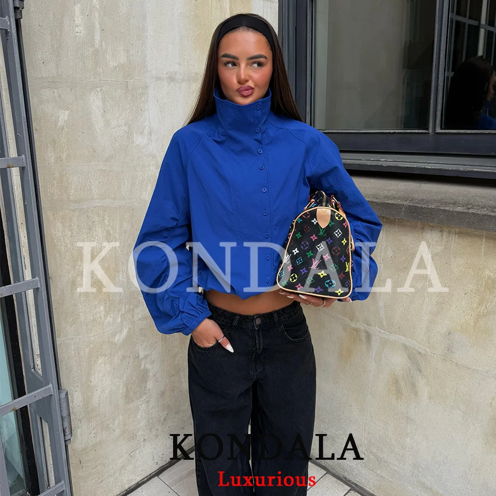 KONDALA Vintage Casual Chic Damenjacke Stehkragen Einreihige Lose Jacke Mode 2026 Herbst Y2K Mädchen Urlaubsjacke – Detail 4